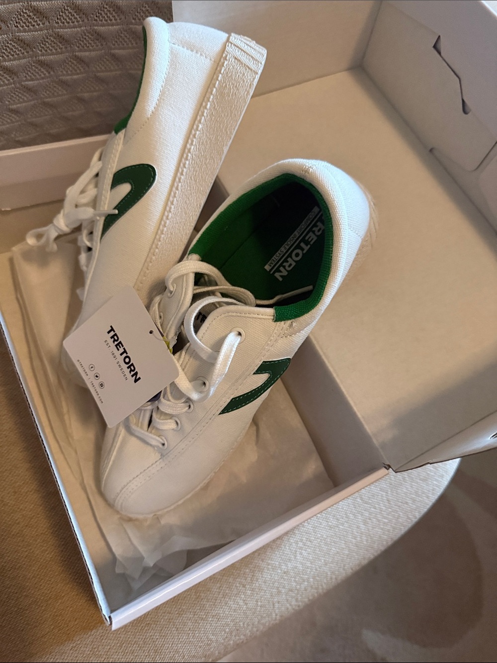 New / tags / Tretorn White Canvas Sneakers with Green Accents women’s size 8.5